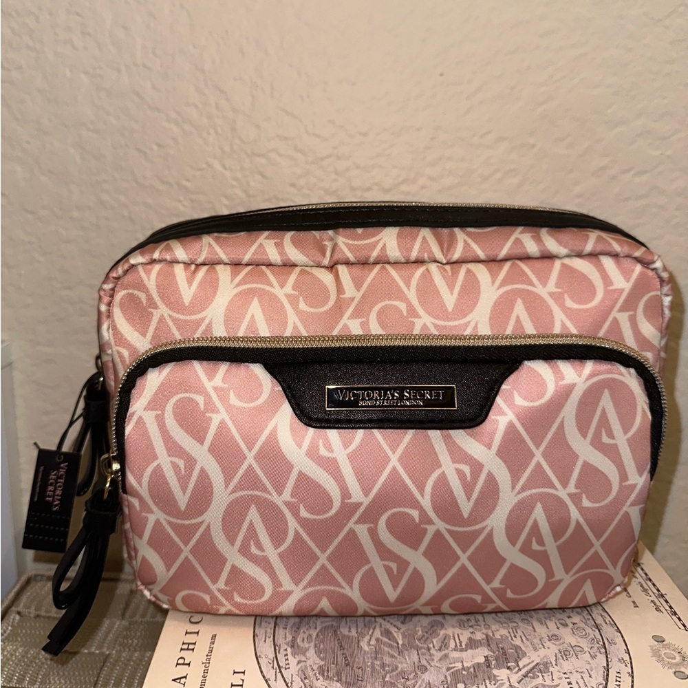 Victoria’s Secret VS Logo Diamond Monogram Blush Pink Glam Bag RARE NWT